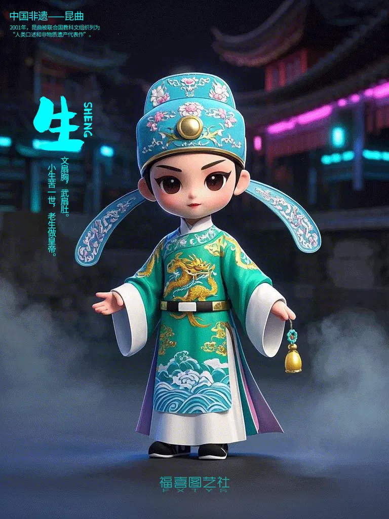 中国浙江非遗:昆曲五家门 IP戏曲形象设计 国风手办