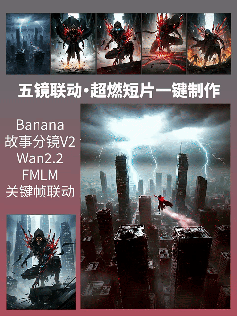 [Five-Lens Linkage · Super Exciting Short Film One-Click Production] Banana Storyboard V2 Wan2.2 FMLM Keyframe Linkage