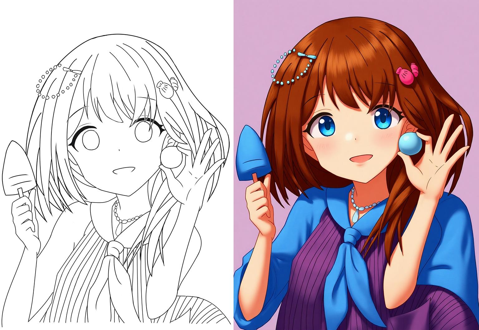 Flux Kontext Dev line art coloring and enlargement repair