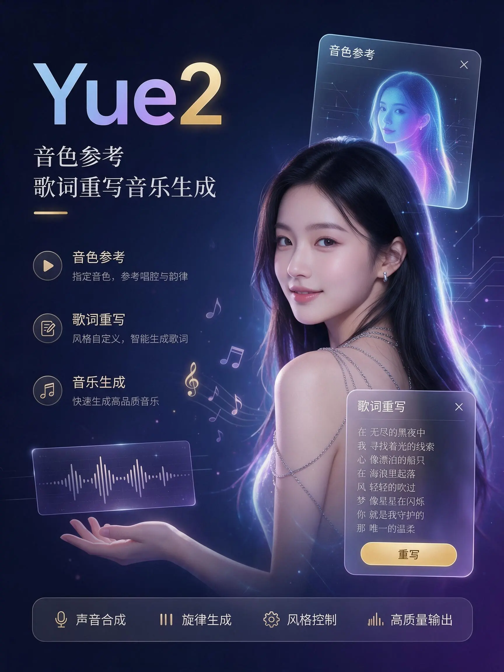 Yue2音色参考歌词重写音乐生成