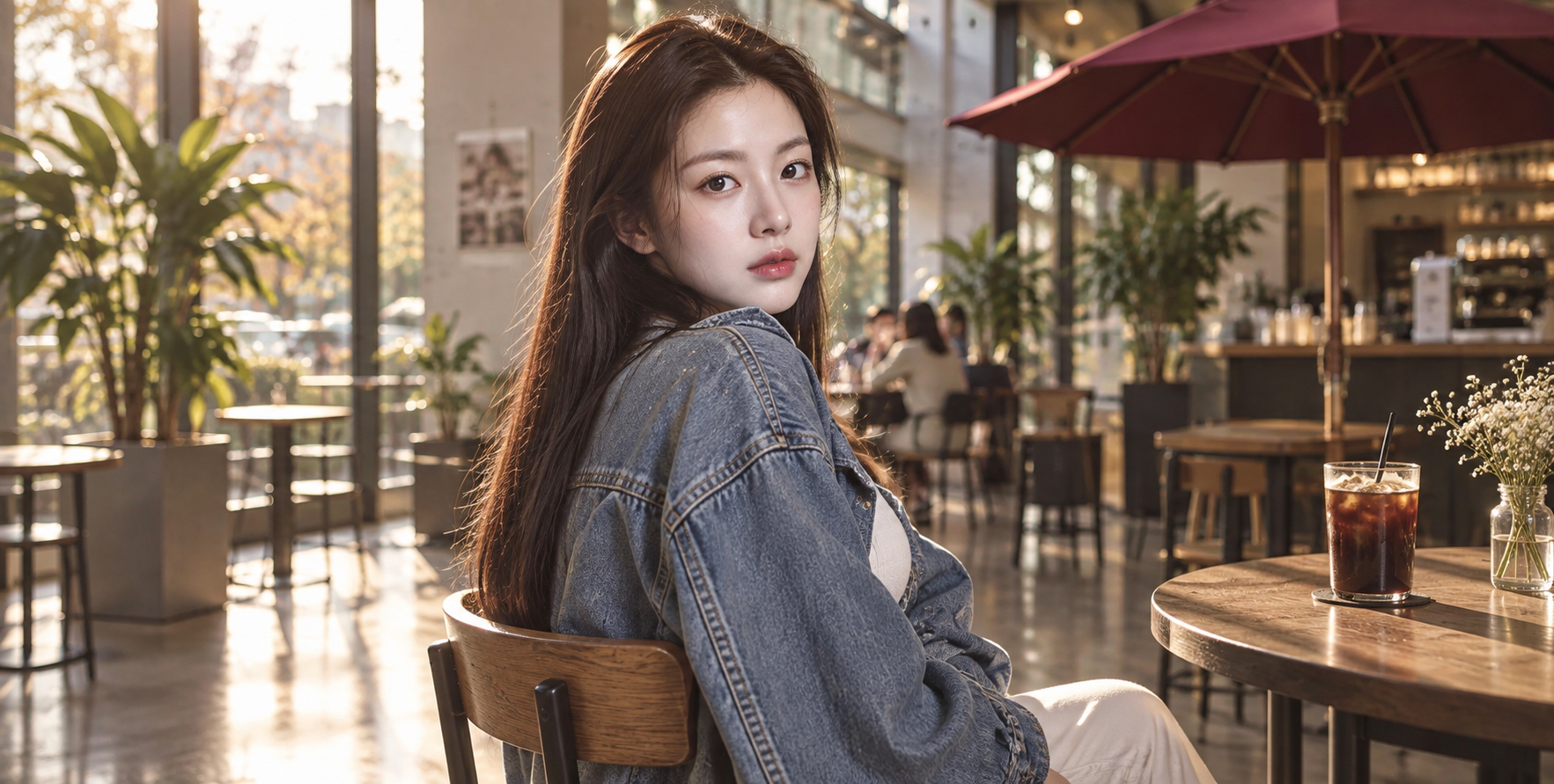 Portrait in Blue Denim Jacket at Cafe Golden Hour