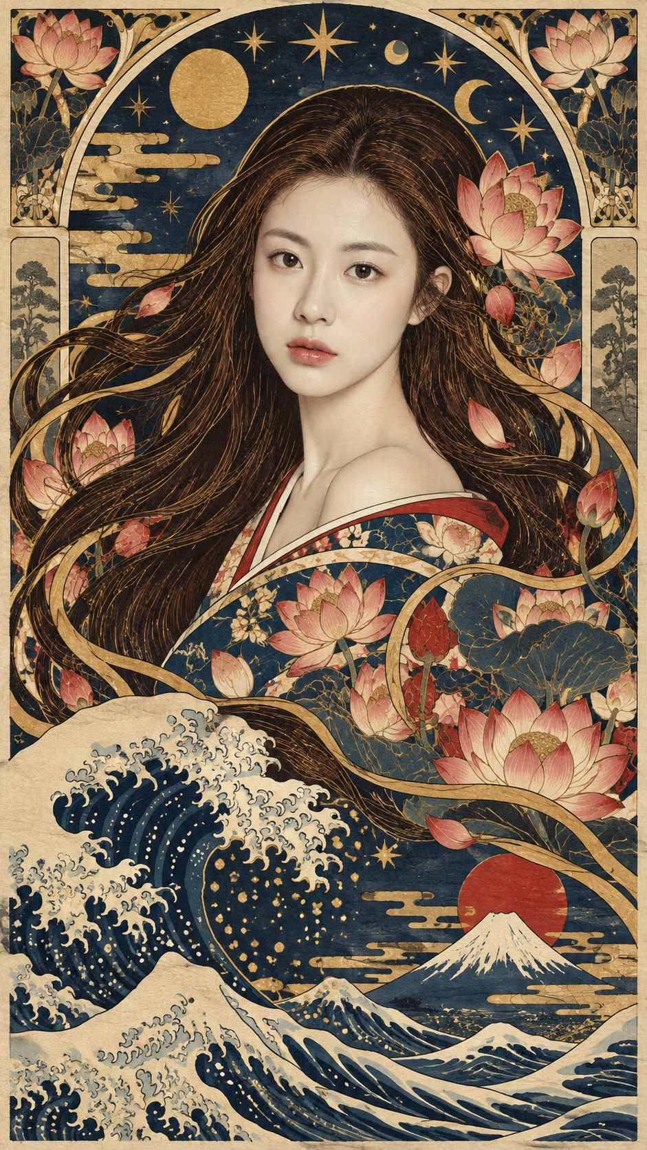 Illustration de dame Art nouveau et ukiyo-e