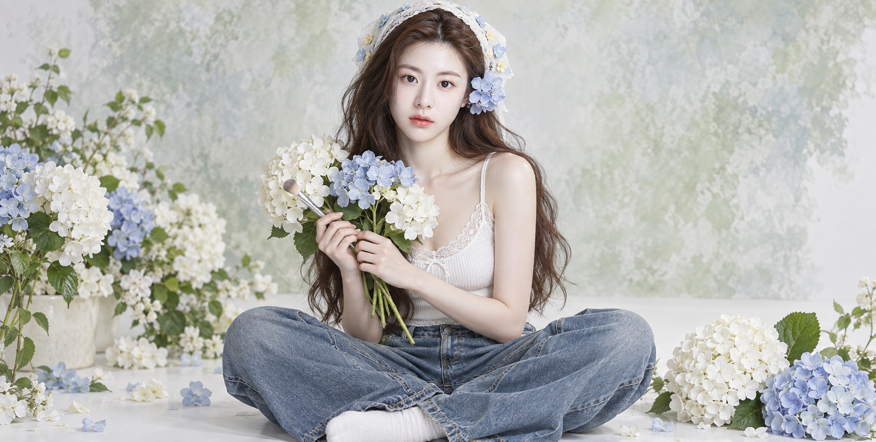 Elegant Fresh Portrait Amid Hydrangea Blooms