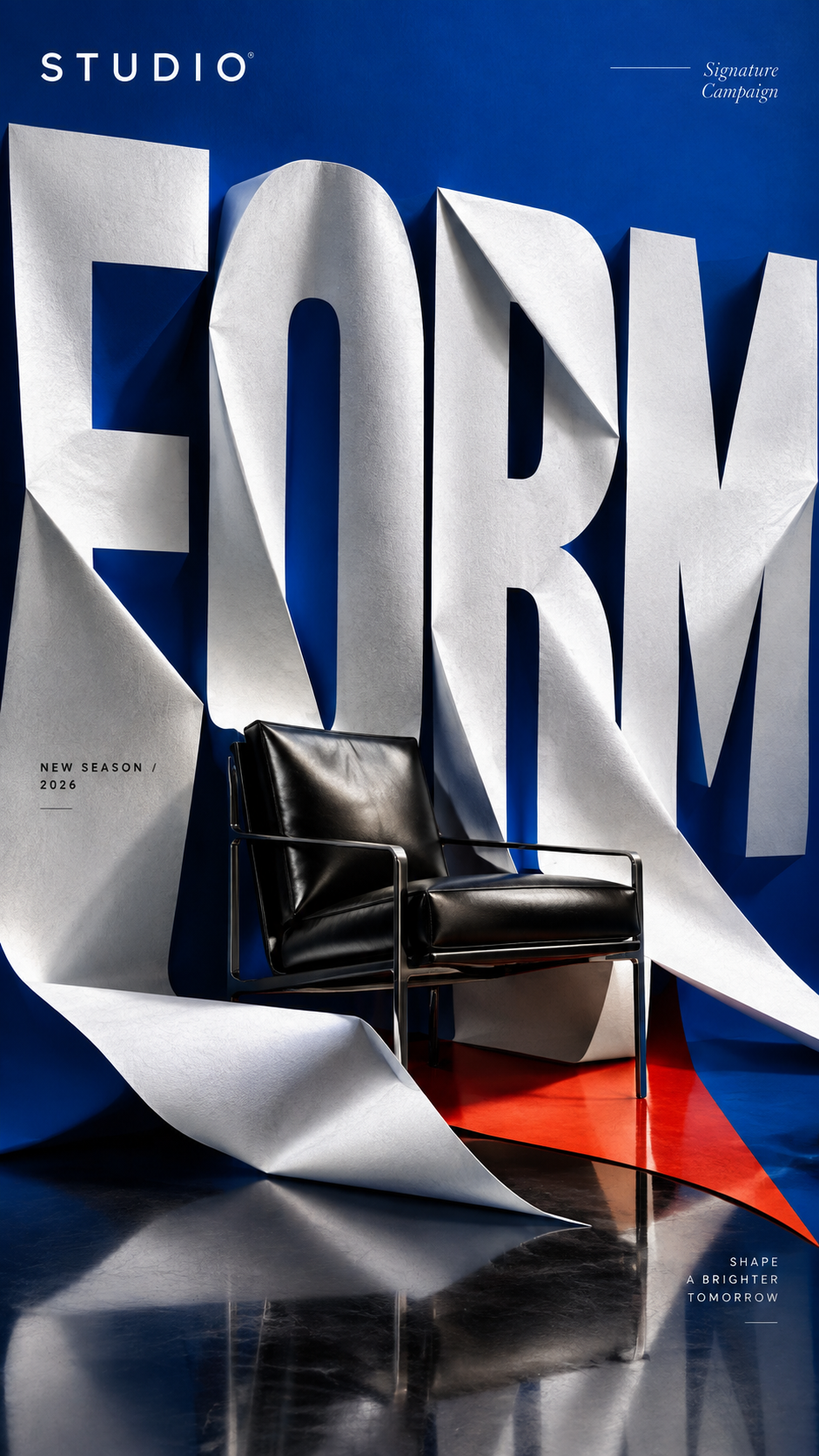 Affiche commerciale interactive à typographie surdimensionnée et matières physiques