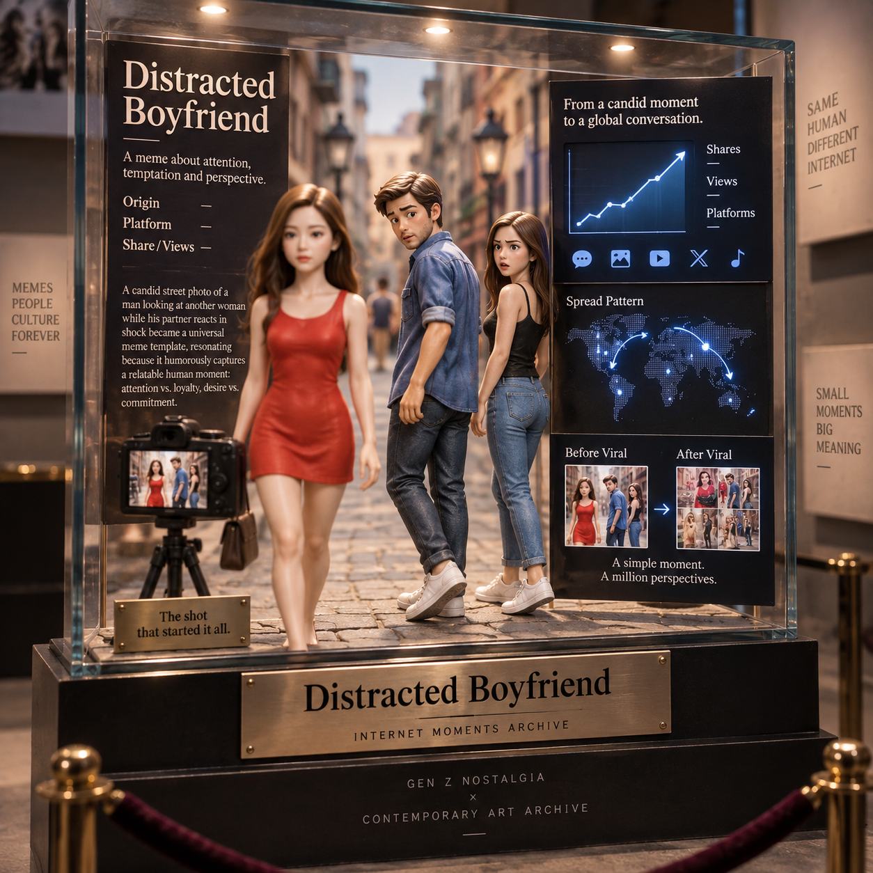 Installation de musée miniature éditable sur la culture des mèmes internet — AI image creation
