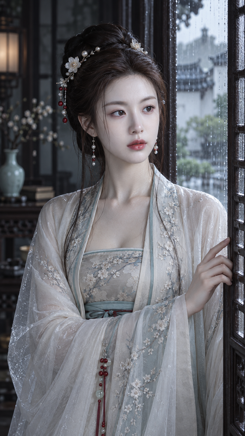 Cool-Toned Waterlight Jiangnan Portrait in Ancient Style After Rain