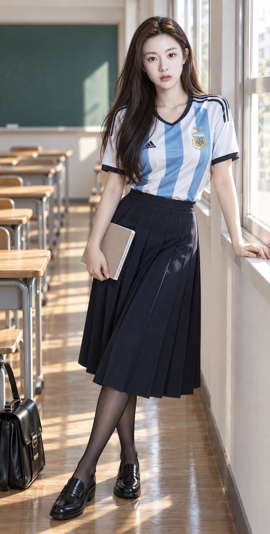 Korean Model in Argentine Jersey: Classroom Fashion Editorial