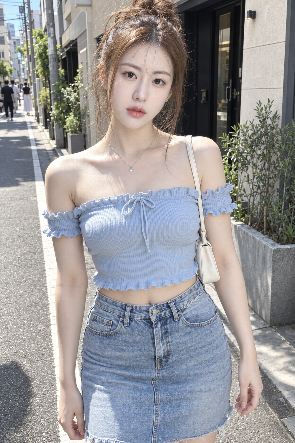 写实日本女性街头时尚摄影提示词