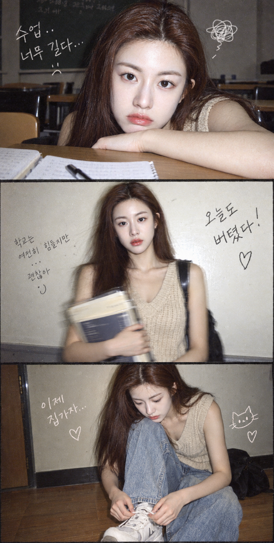 韓国レトロ風3コマキャンパスフォトストリップ 成人女性