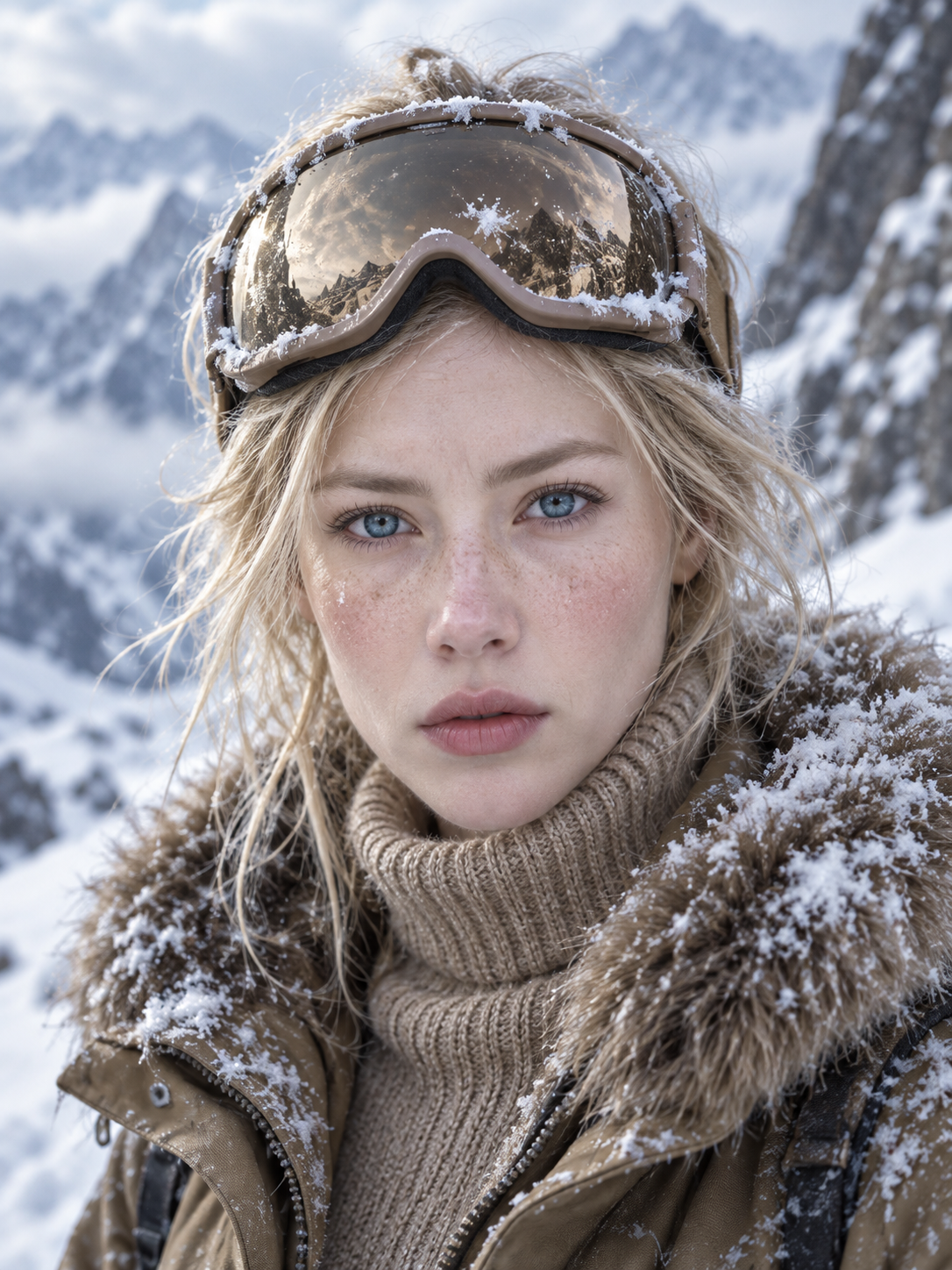 Nordic Ice and Snow Cinematic Realistic Portrait of an Adult with Blue Eyes