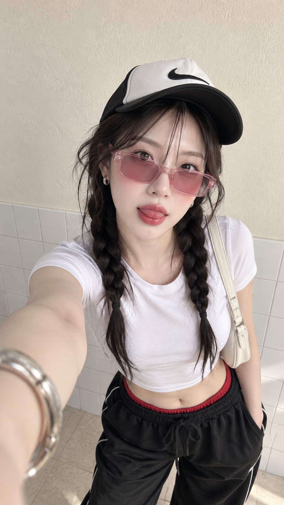 韓国ストリート風Y2K広角パースの成人女性セルフィー