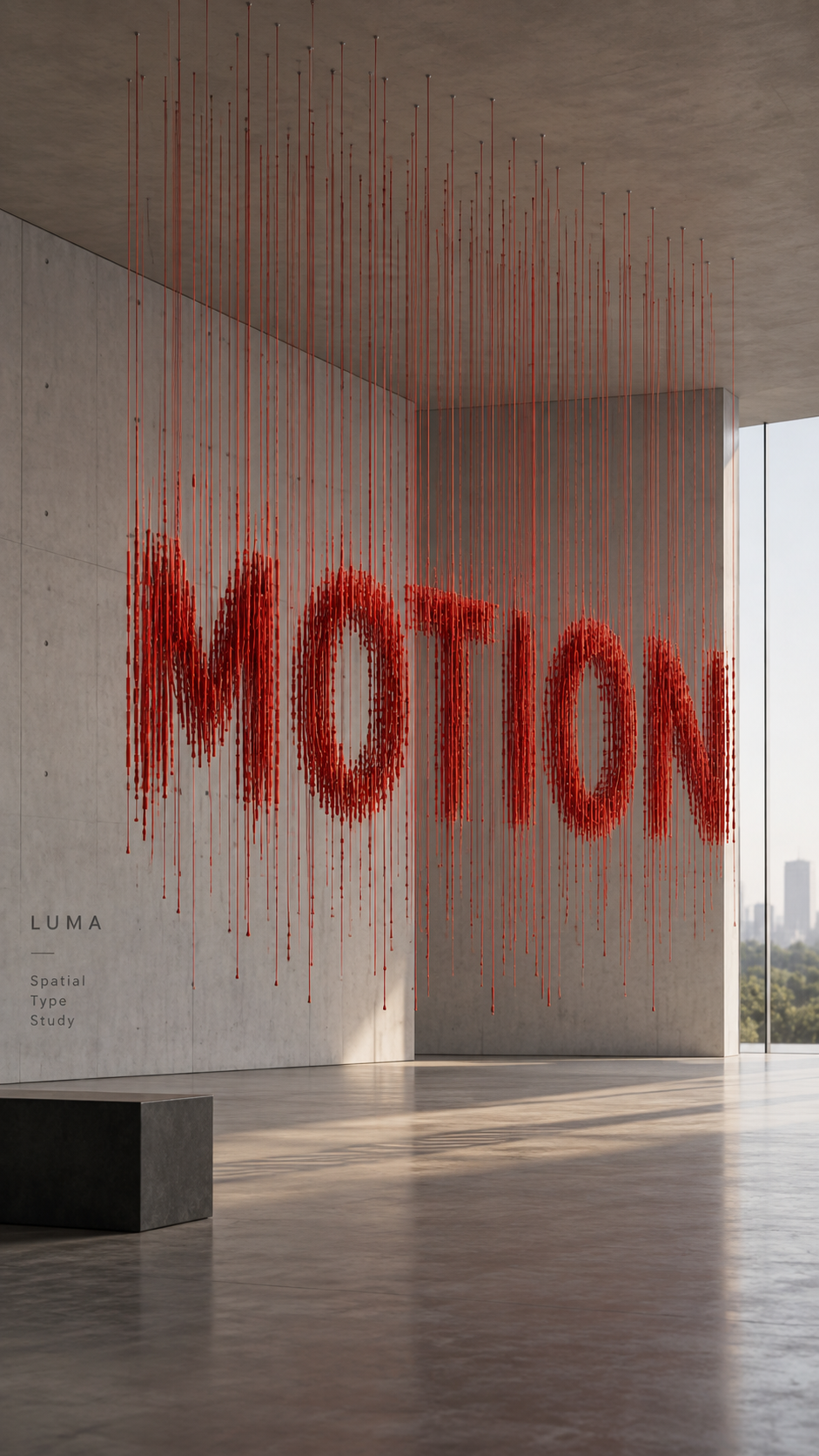 Affiche typographique en perspective volumétrique avec corde rouge vermillon