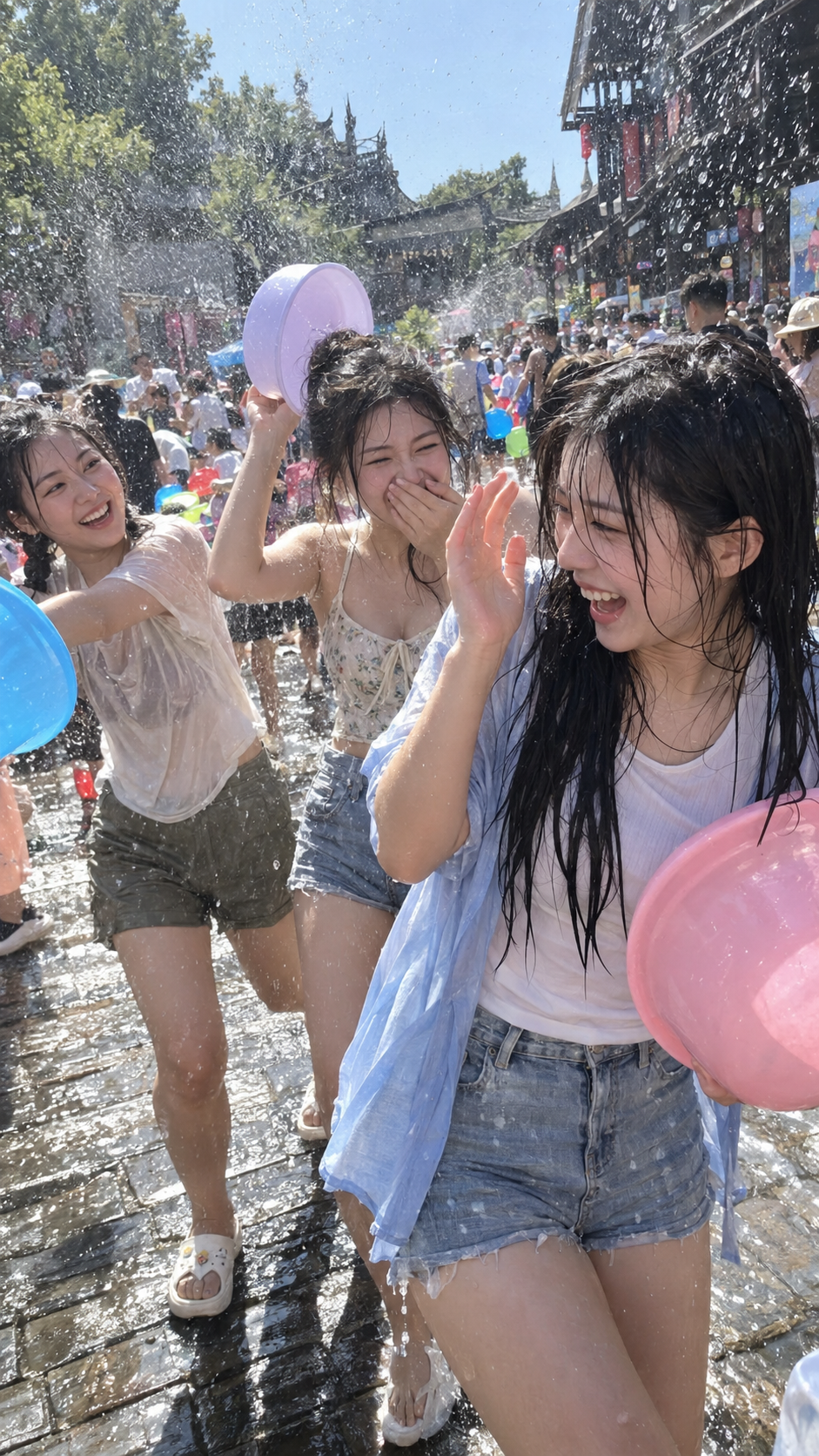 夏の水かけ祭り 大人の親友 iPhone リアルスナップポートレート