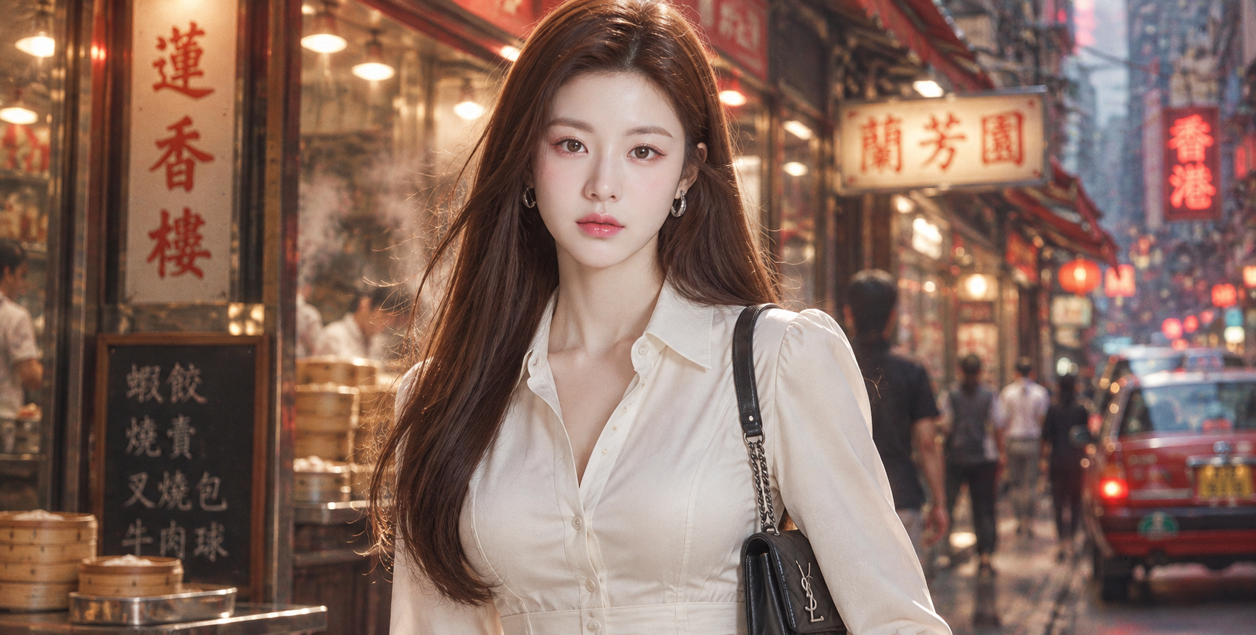 Portrait argentique, maquillage coréen, rue hongkongaise