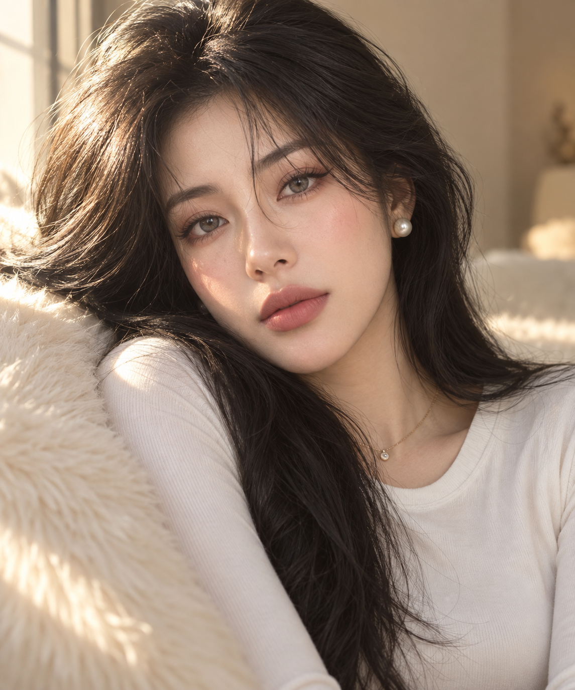 ラグジュアリーな東アジア成人女性ビューティー誌のポートレート大作