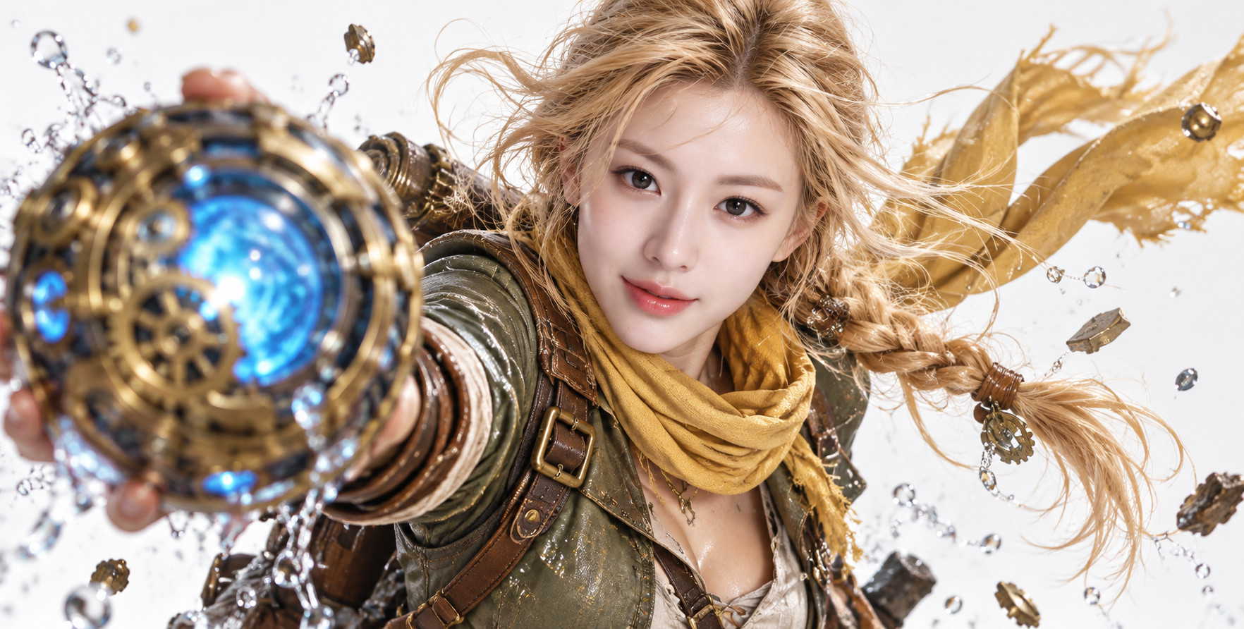 Quả cầu cơ khí steampunk phối cảnh mạnh: chân dung nhà thám hiểm trưởng thành