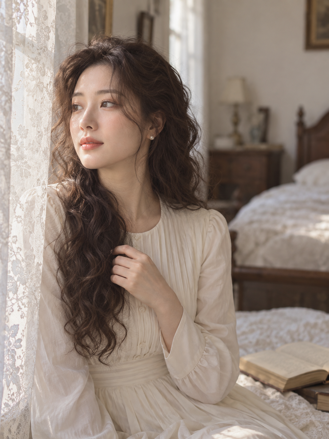 复古卧室午后柔雾暖调成熟女性人像