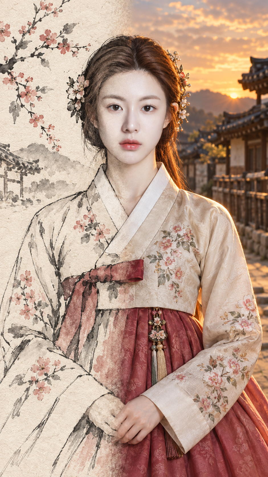 朝鲜王朝女性水墨素描转写实人像