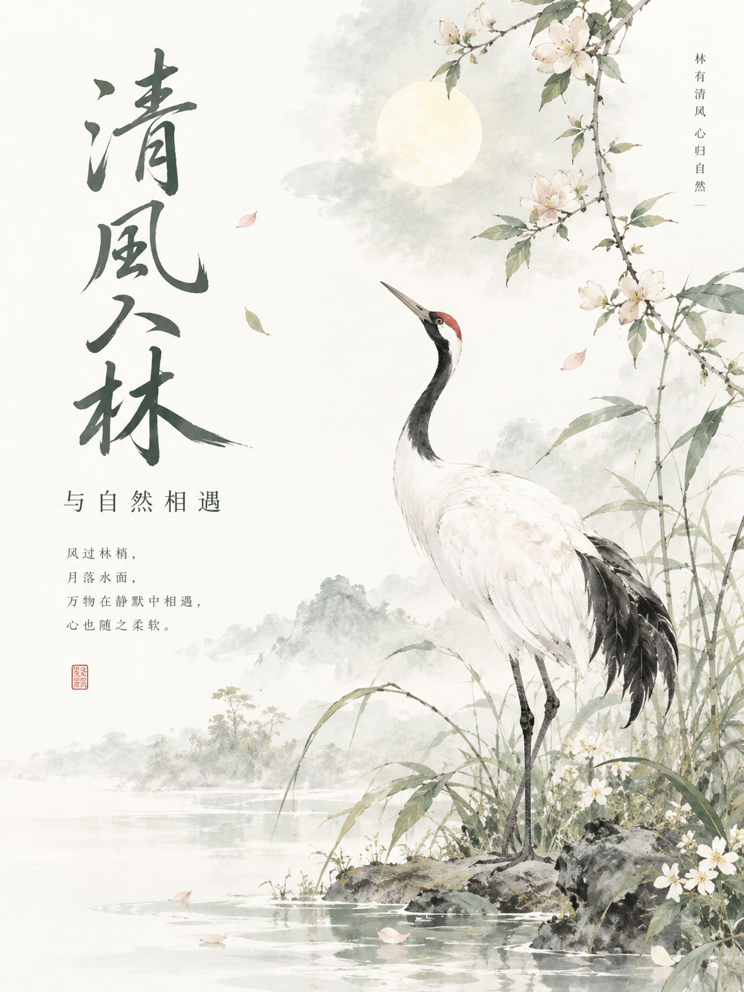東洋の水彩自然動物ポスター