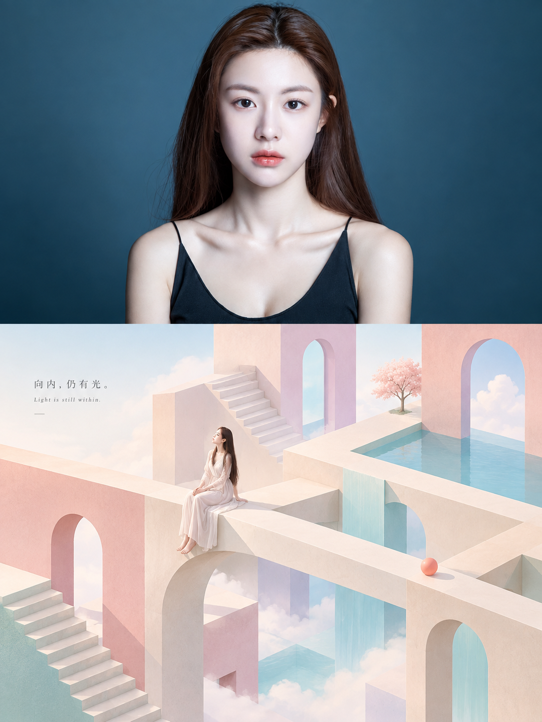 Affiche photographique narrative en couches style Monument Valley