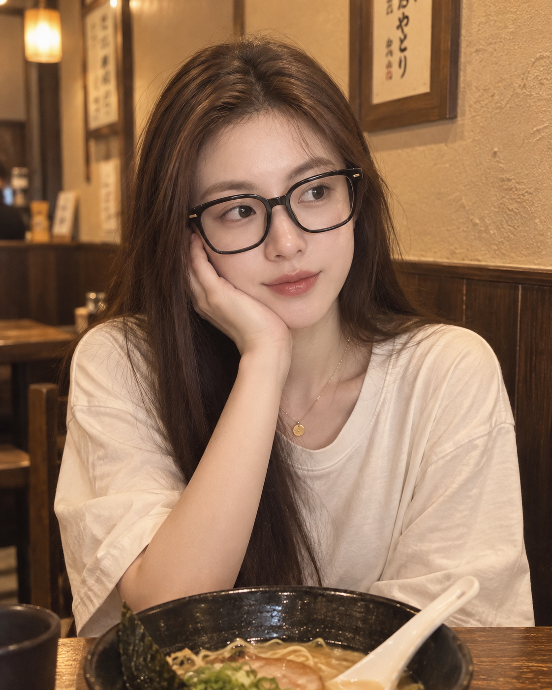 Portrait chaleureux d'une femme adulte dans un café japonais