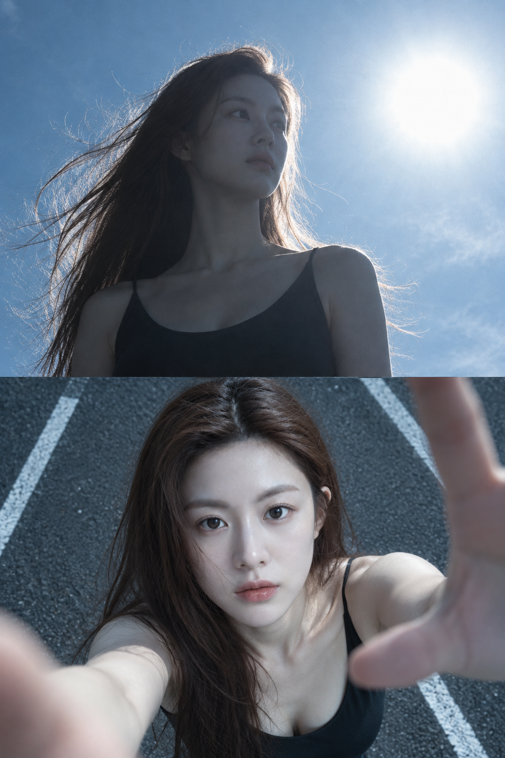 成人女性のブルートーン・フィルム二連肖像