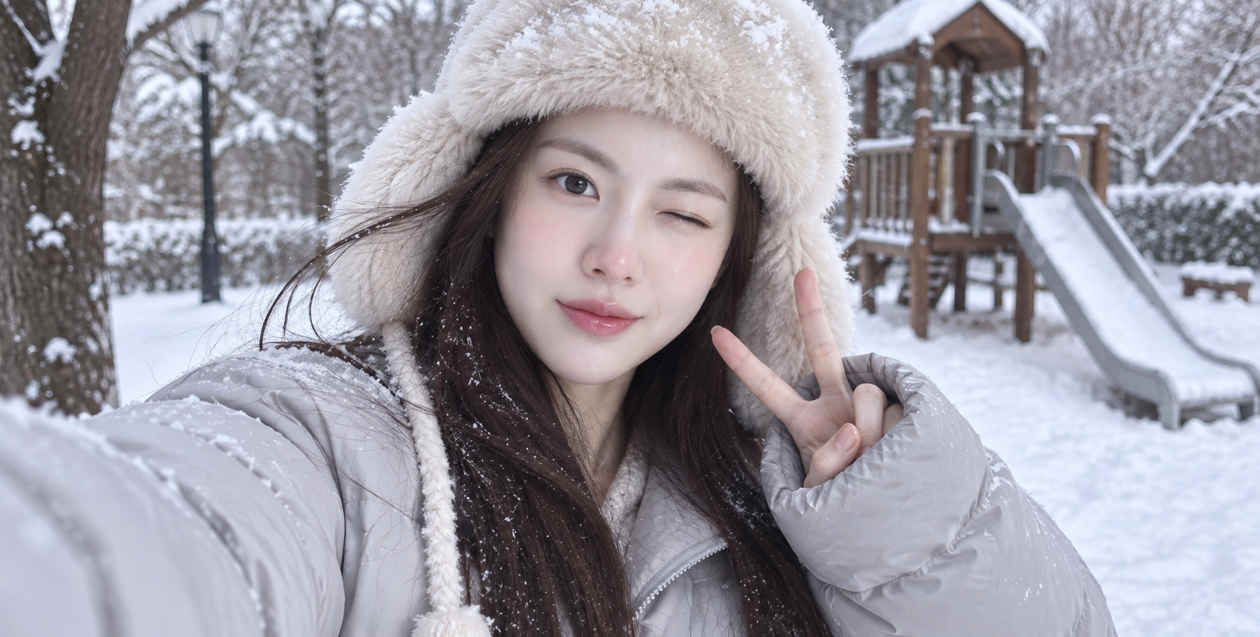 Portrait hivernal au parc avec cache-oreilles