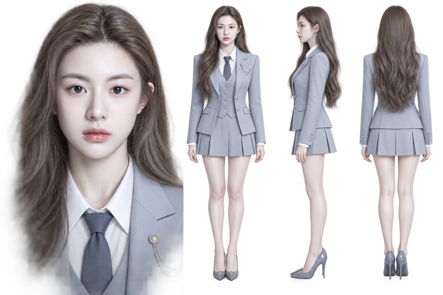 冷艶なミストブルー制服の先輩絵コンテ — AI image creation