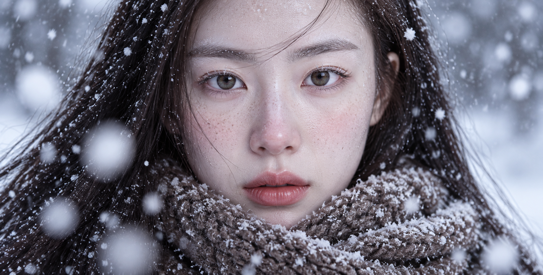 Stunning Hyperrealistic Winter Portrait in Falling Snow