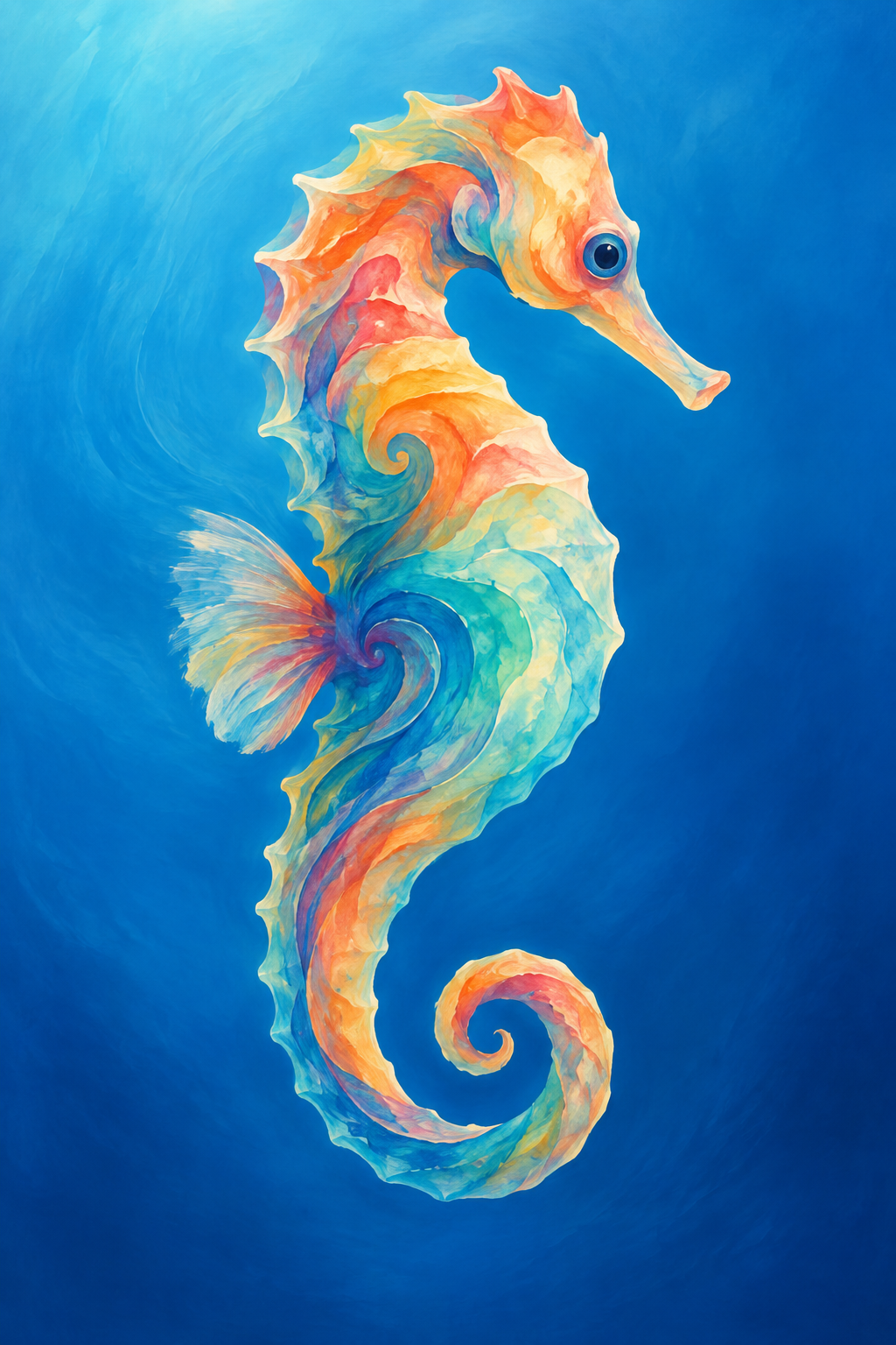 Hippocampe aquarelle abstrait en dégradé bleu
