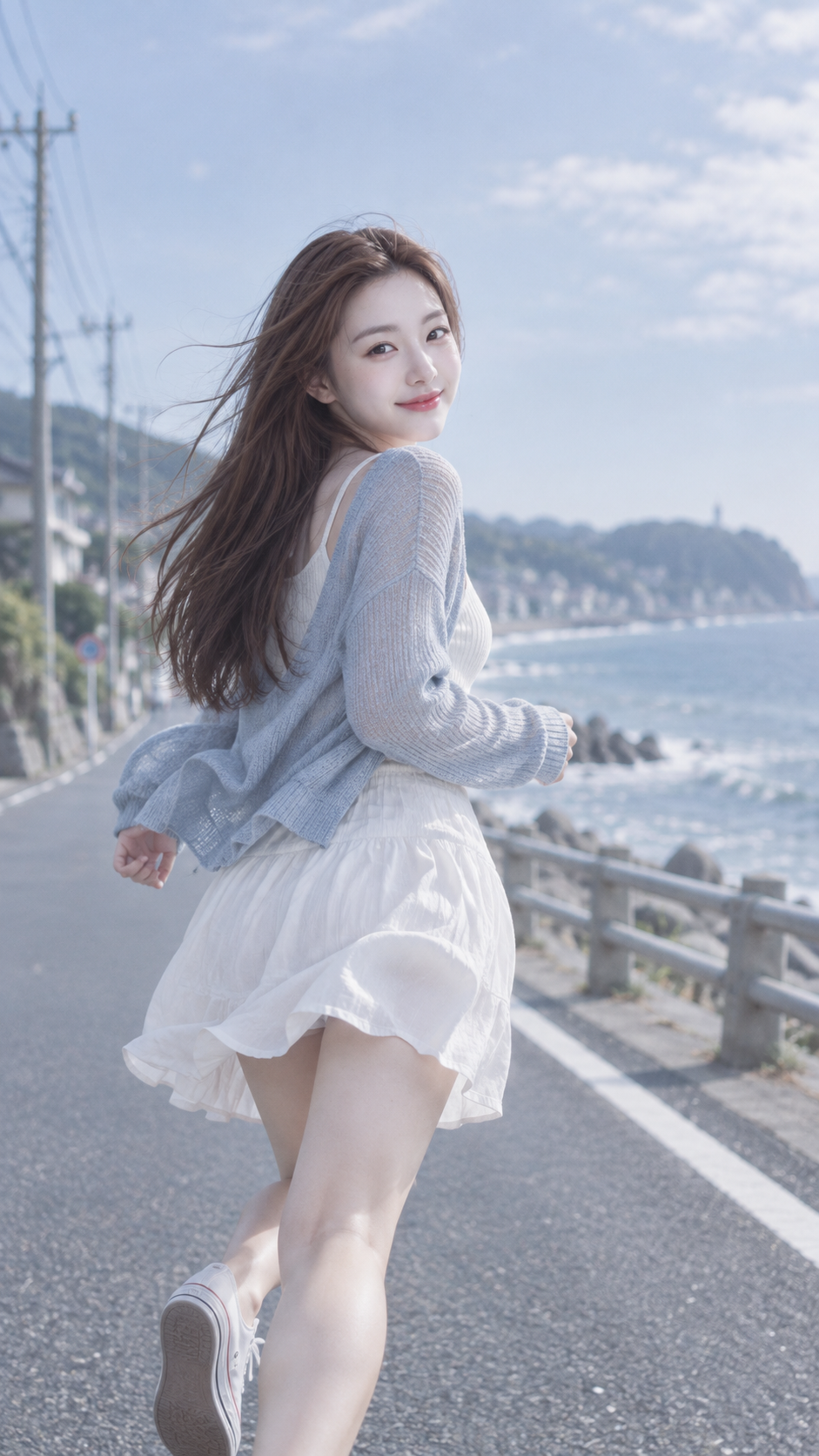韩国风穿搭博主海滨公路氛围感写真