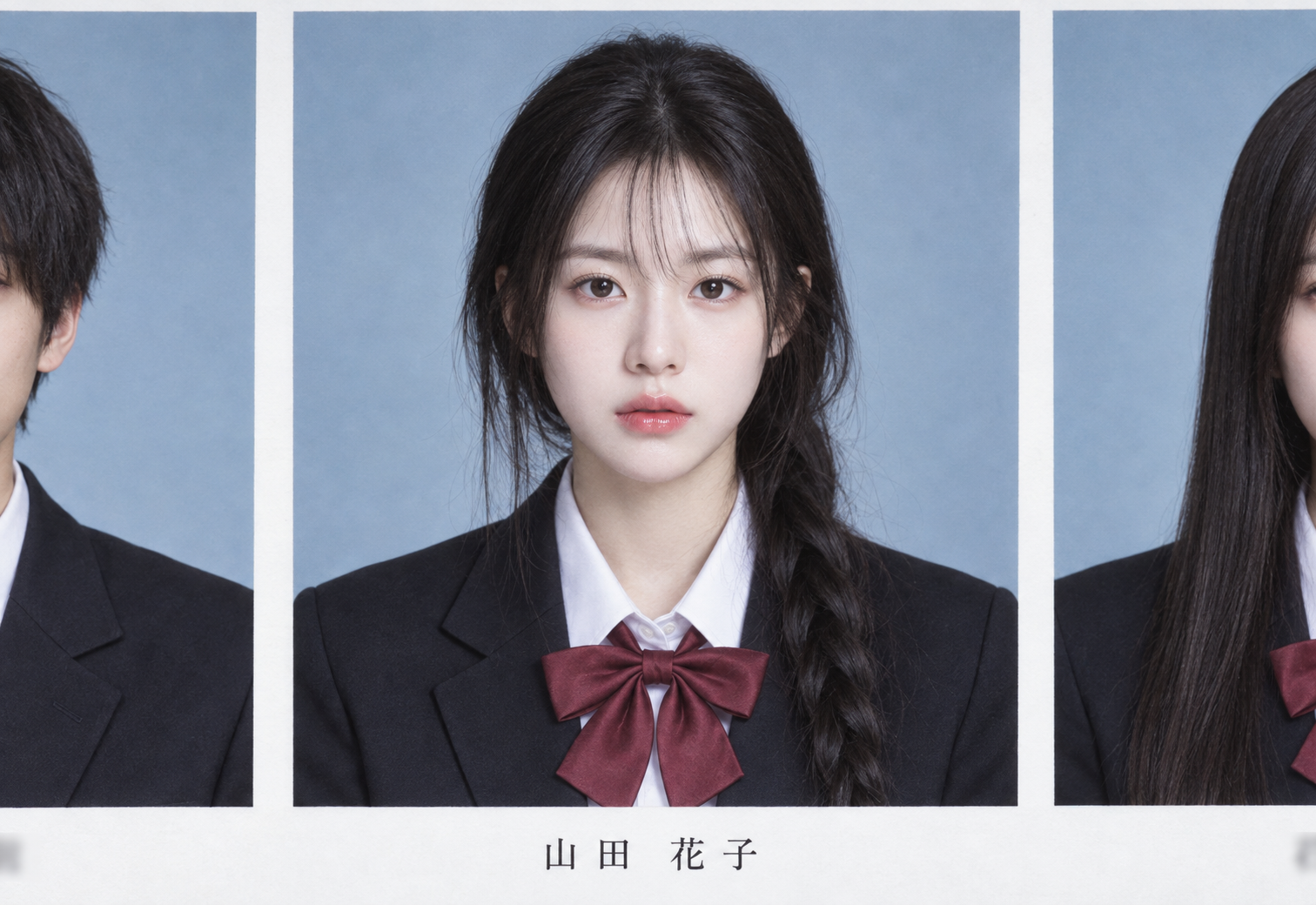 Portrait hyperréaliste d'une lycéenne japonaise dans un album de fin d'études