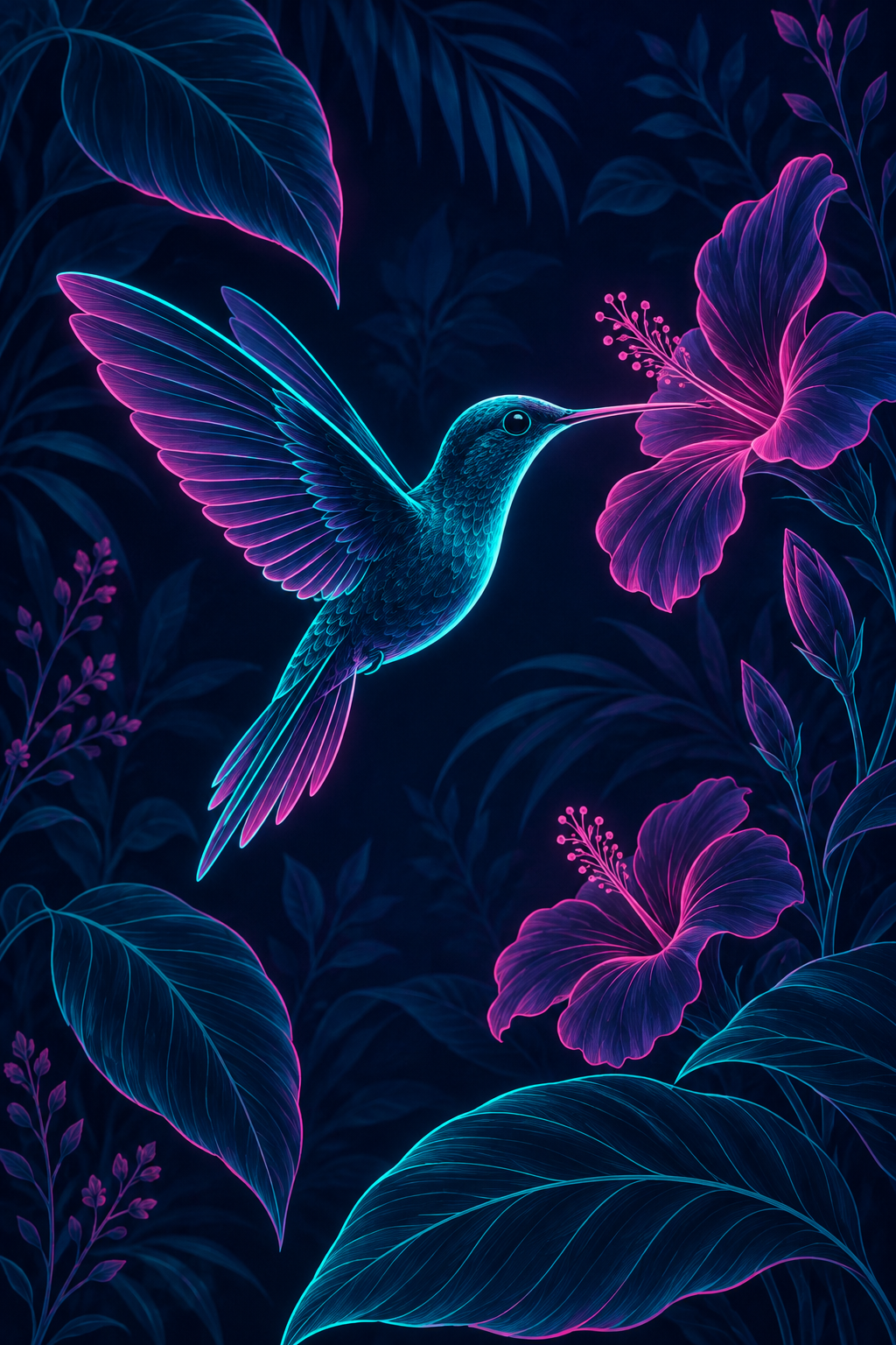 Illustration de colibri en harmonie florale néon