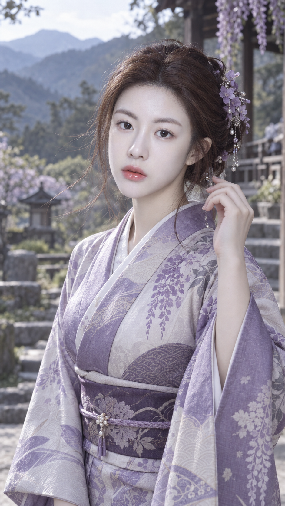 日式清冷梦核紫色和服成年女性人像