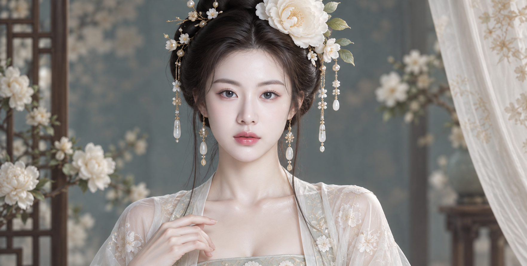 Photographie de portrait d'une fée classique orientale à la lumière aquatique