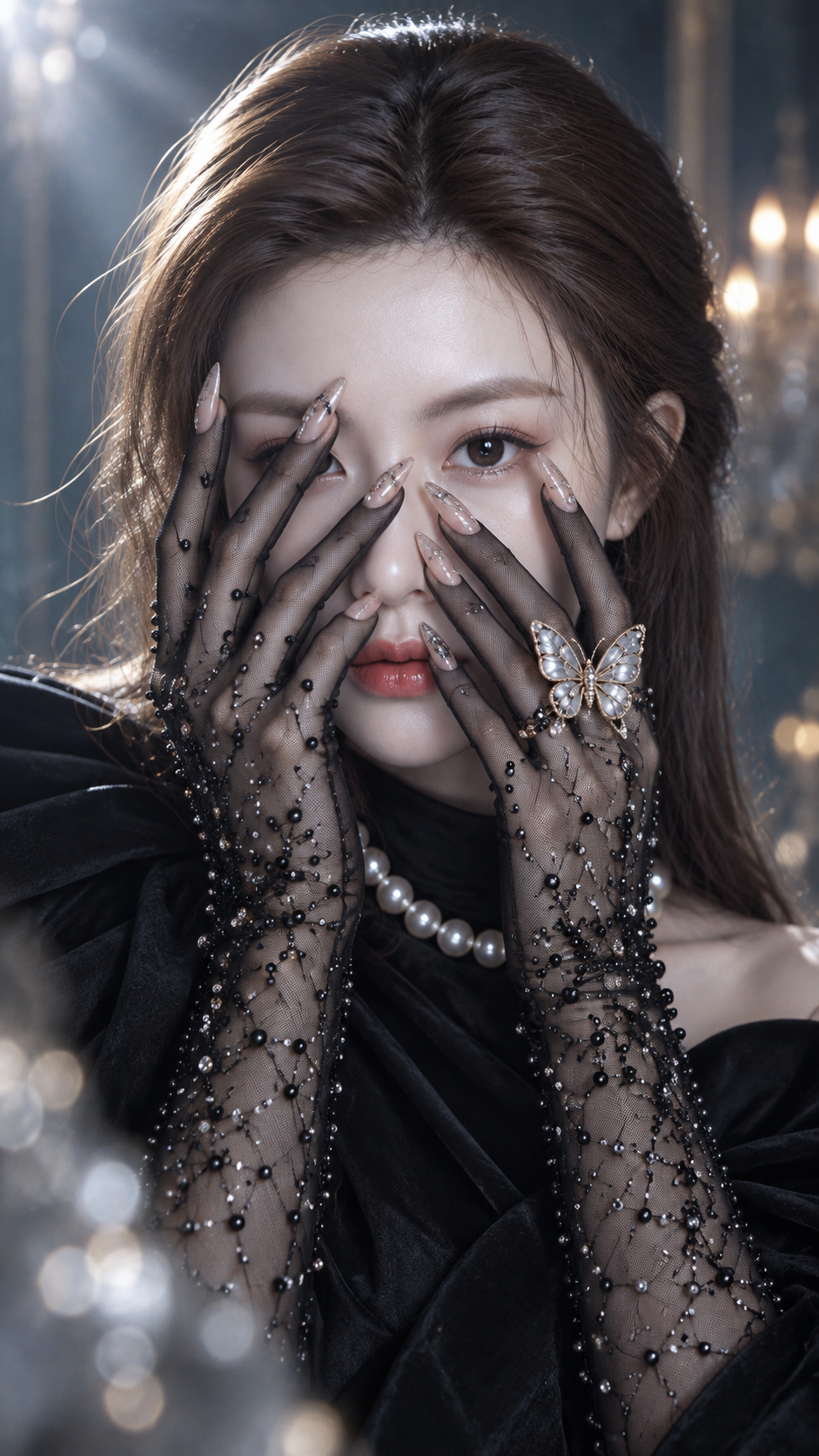 Portrait hyperréaliste d'une femme luxueuse avec bague papillon — AI image creation