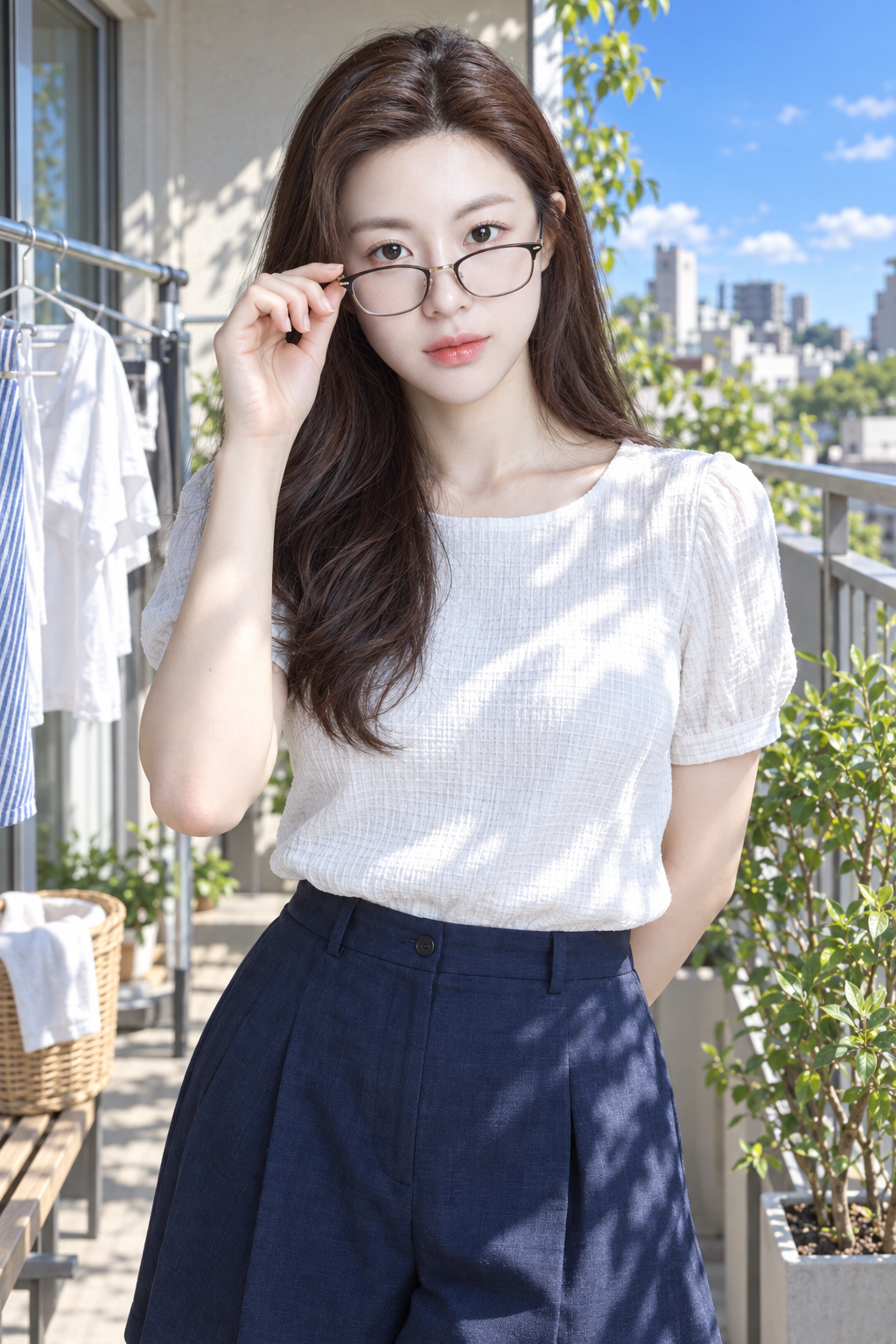 夏日阳台清透成年女性人像