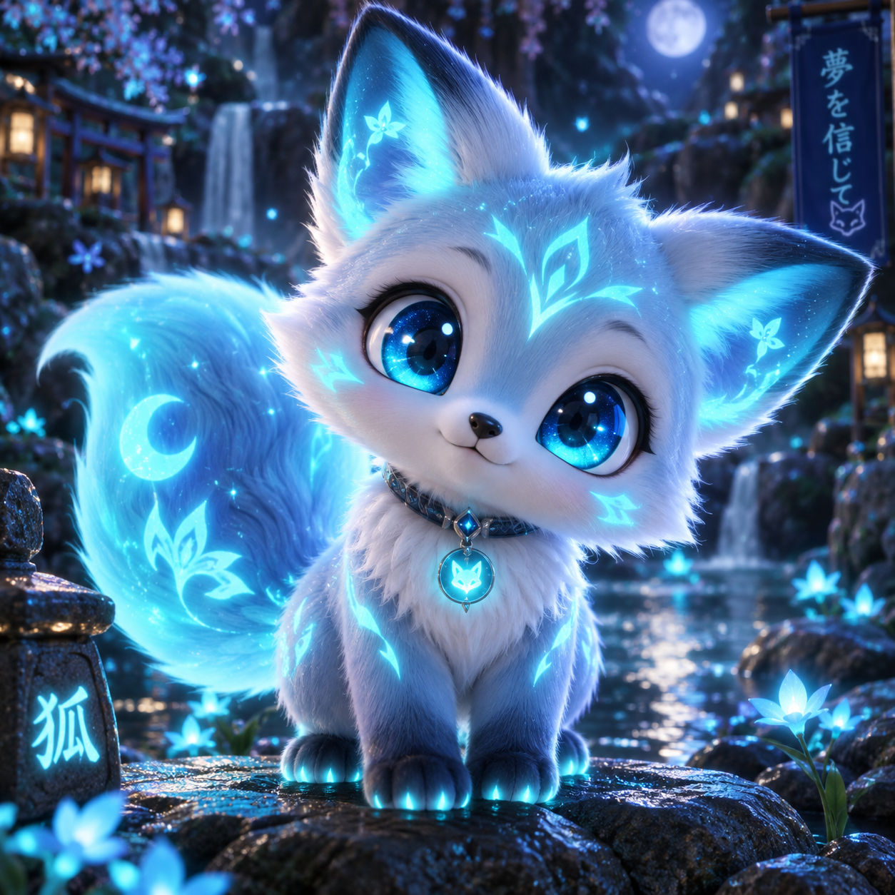 Petit renard lumineux au rétroéclairage néon cyan