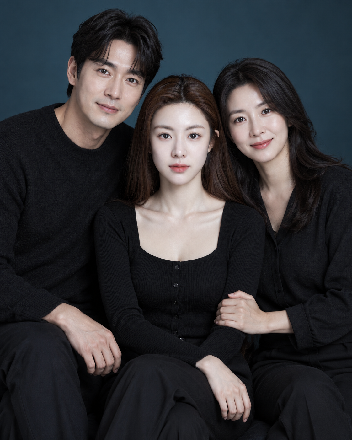 Adult family portrait in a dark studio