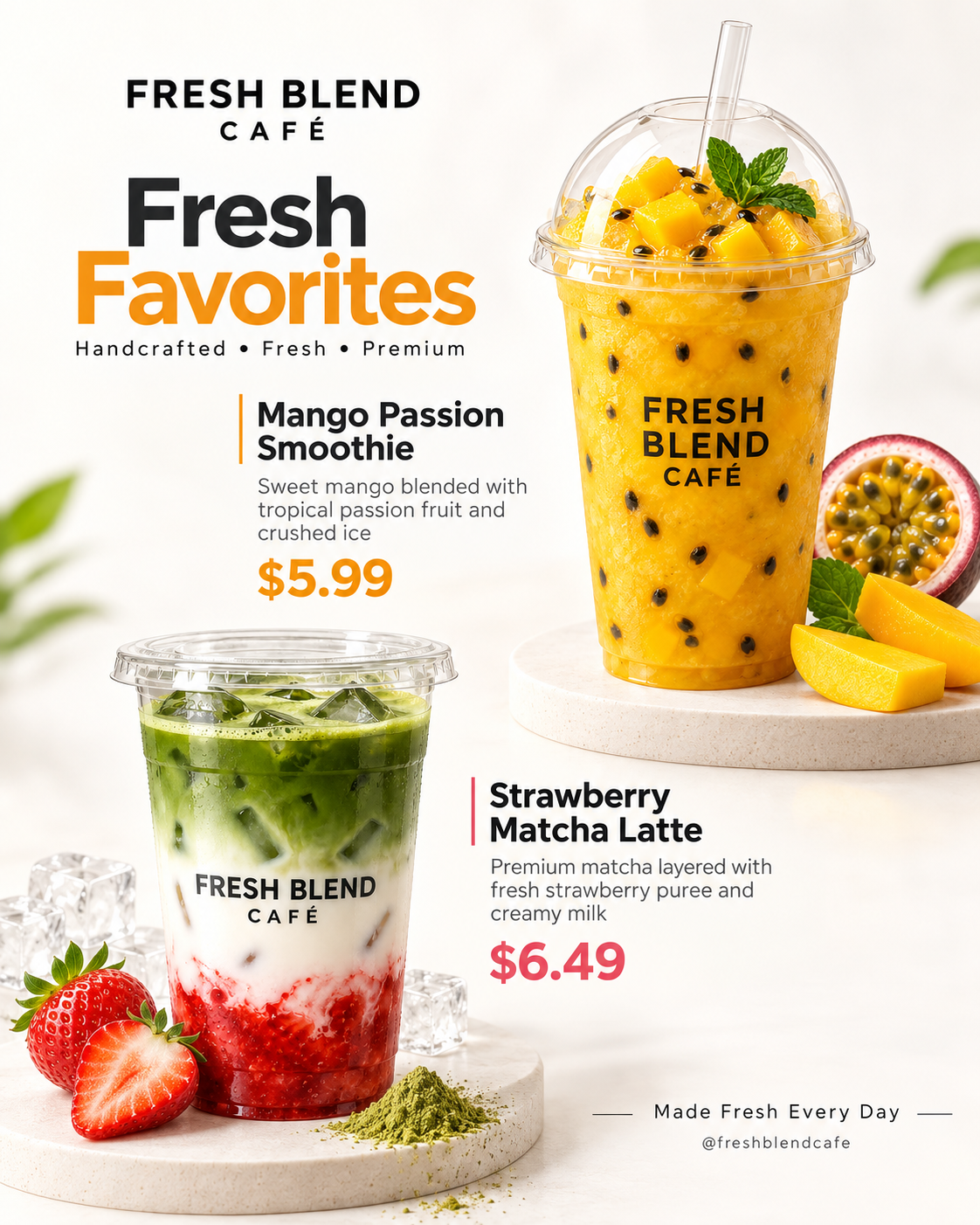 Thực đơn tối giản FRESH BLEND hai đồ uống cho mạng xã hội