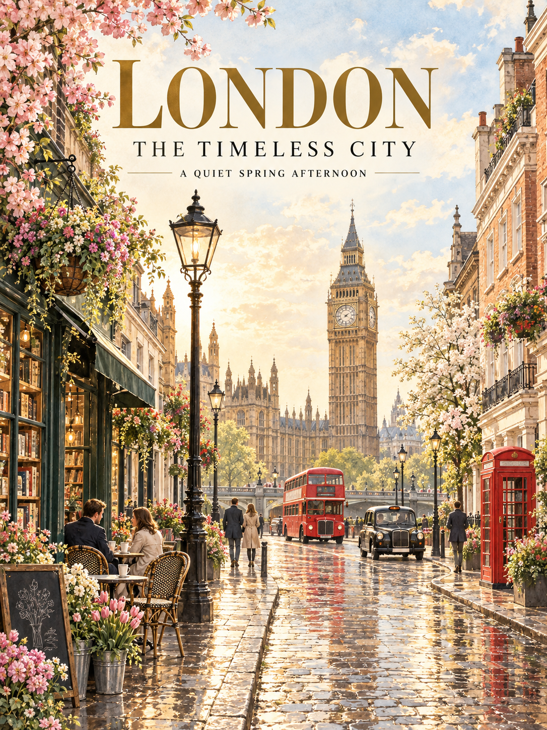 Bìa tạp chí du lịch sang trọng cổ điển về London, thành phố vĩnh cửu