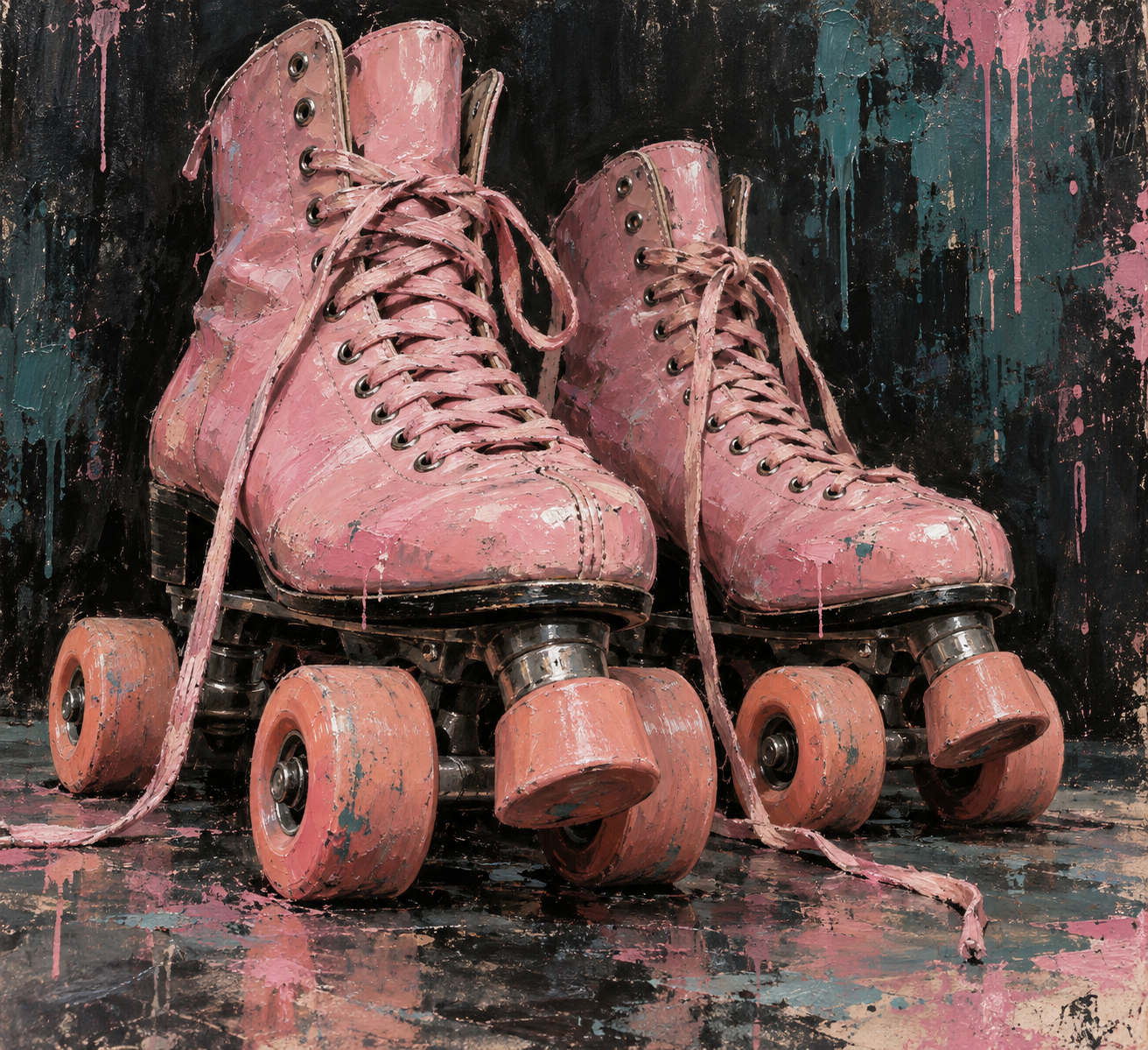 Patins à roulettes roses dans les coups de pinceau