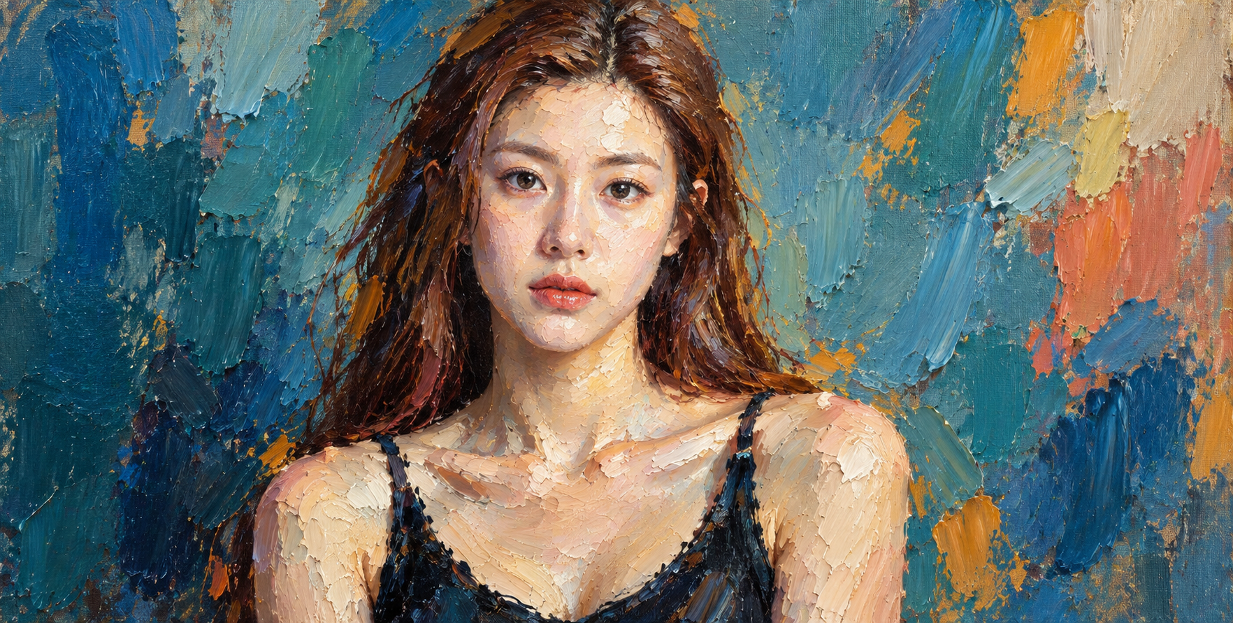 Chân dung người lớn trường phái ấn tượng hiện đại vẽ bằng dao bảng màu