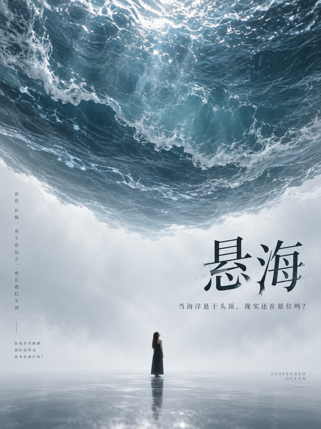 Mer suspendue : affiche conceptuelle chinoise minimaliste et surréaliste
