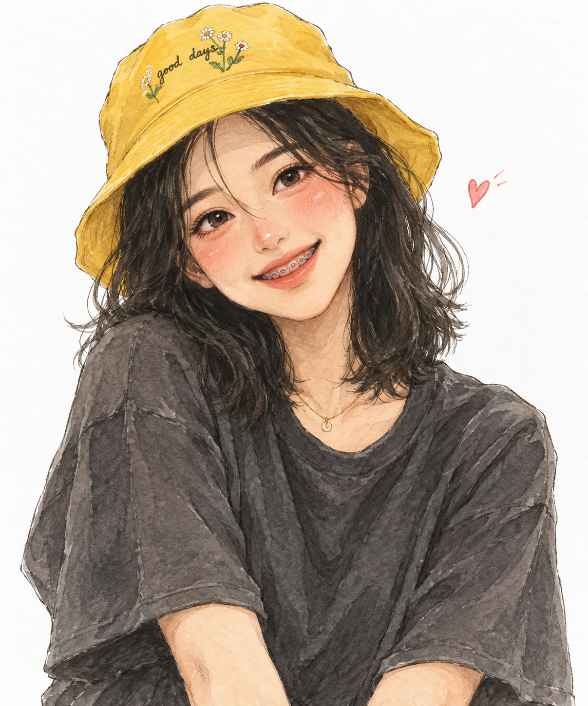 水彩动漫黄色渔夫帽可爱少女头像
