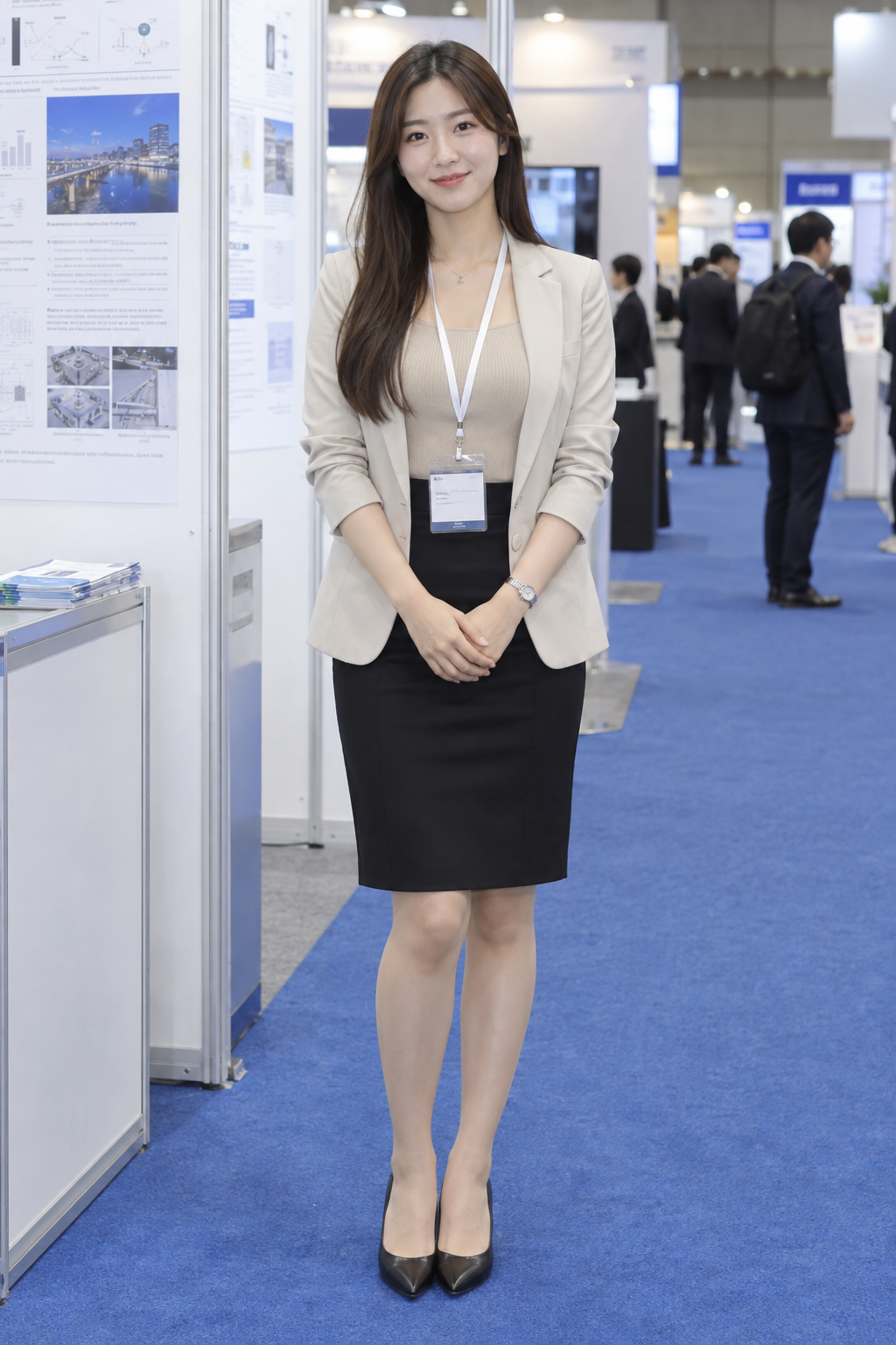 展示会場での成人韓国系女性の全身肖像