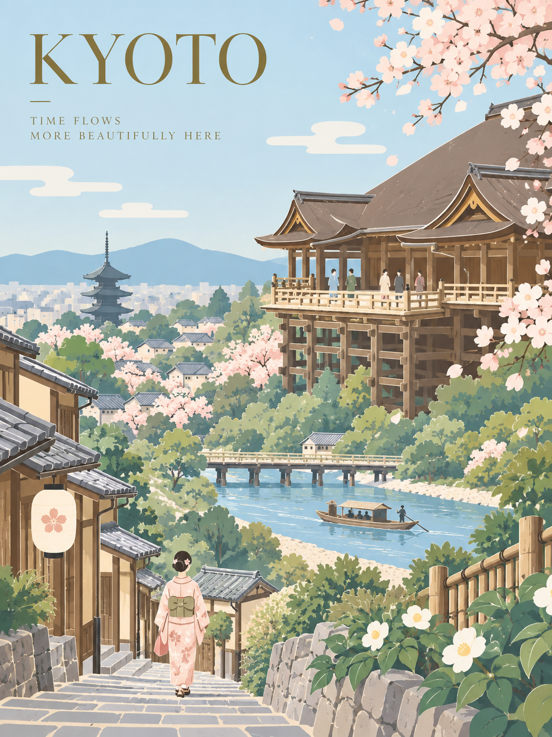 可编辑高级极简平面矢量城市旅游海报