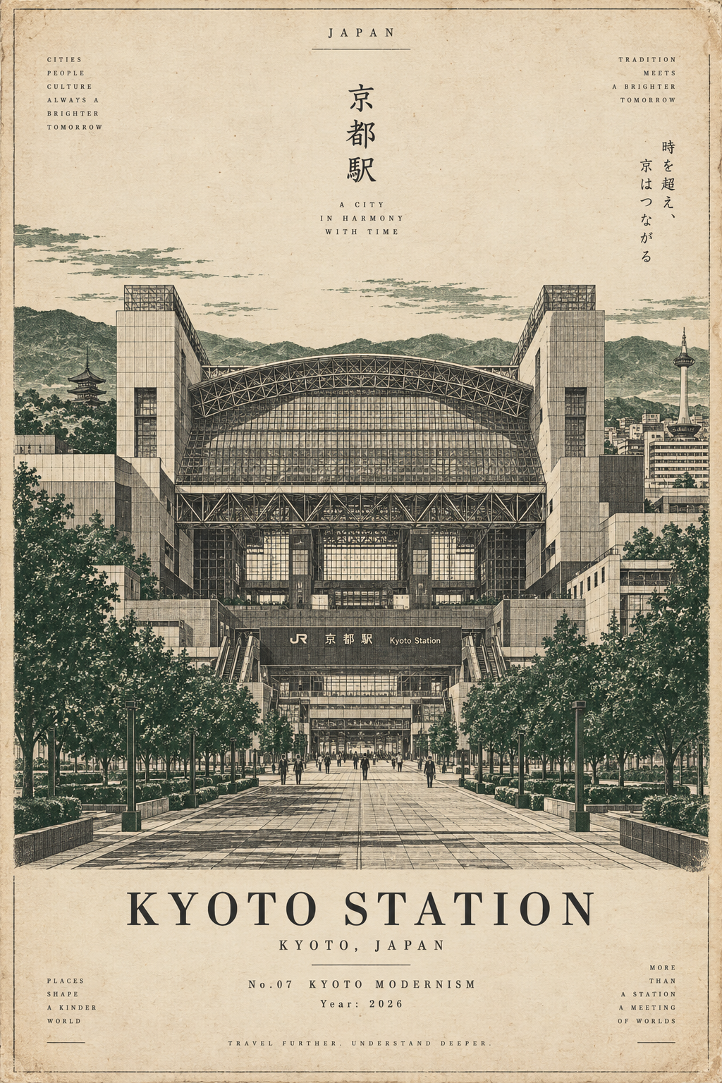 Affiche de voyage vintage style gravure d'architecture médiévale
