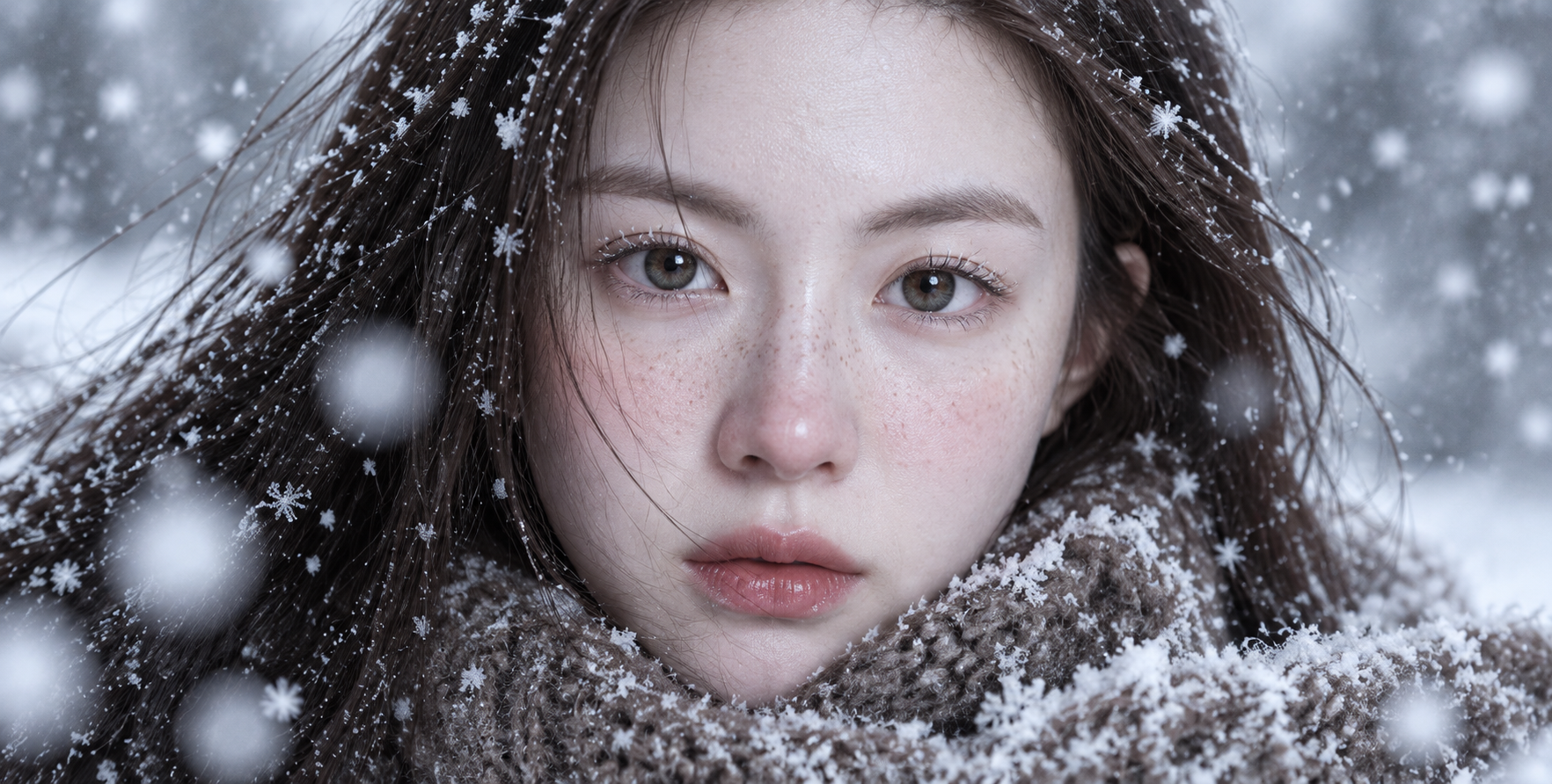 Extreme Macro Hyperrealistic Portrait in a Snowstorm