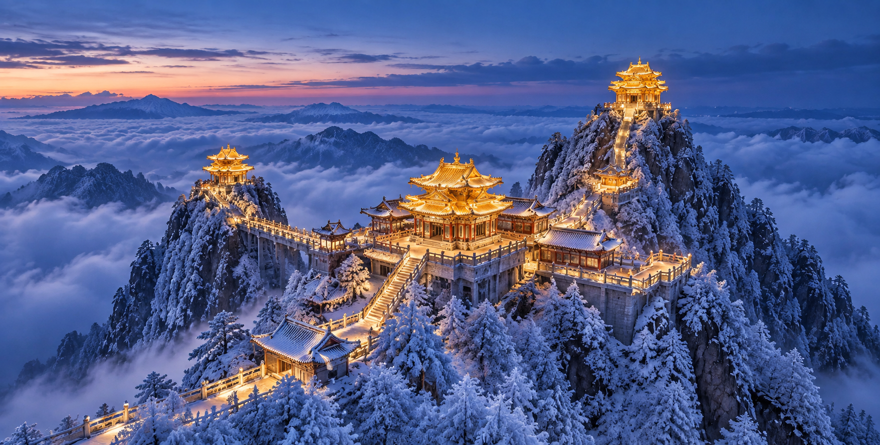 Golden Summit Taoist Temple at Blue Hour